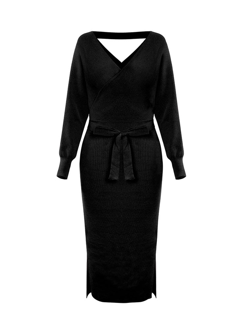 Fashion V Neck Knit Slim Sweater Dress