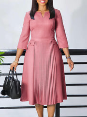 Elegant High Waist Pleated Midi Dress