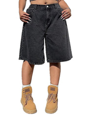 Women's Plus Size Distressed Denim Bermuda Shorts