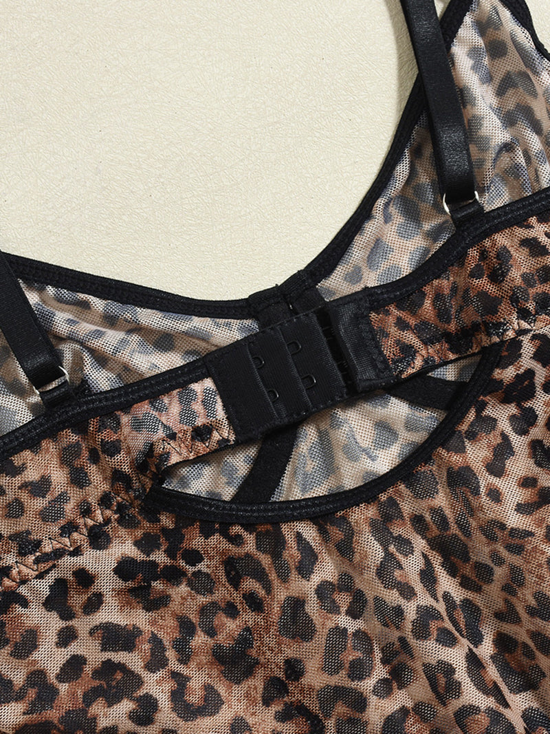 Sexy Leopard Print Sheer Mesh Bodysuit