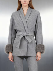 Elegant Long Sleeve Notched Collar Lace-up Coat