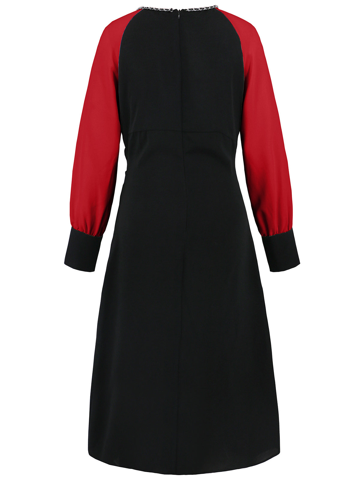 Color Block Long Sleeve Slim Midi Dress