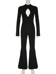 Sexy Hollow Out Skinny Flared Jumpsuit