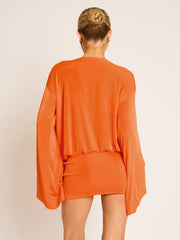 Deep V Flare Sleeve Bodycon Dress