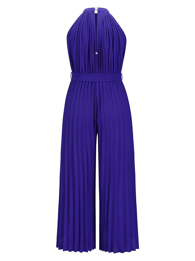 Fashion Sleeveless Slim Wide Leg Pleated Jumpsuit