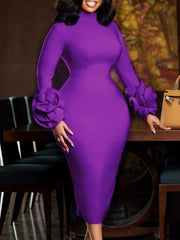 Elegant Floral-Sleeve Bodycon Dress