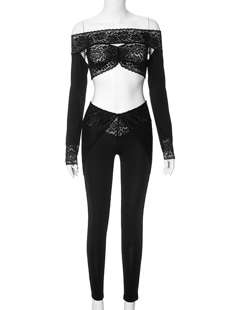 Sexy Lace See-through Skinny Pants Set