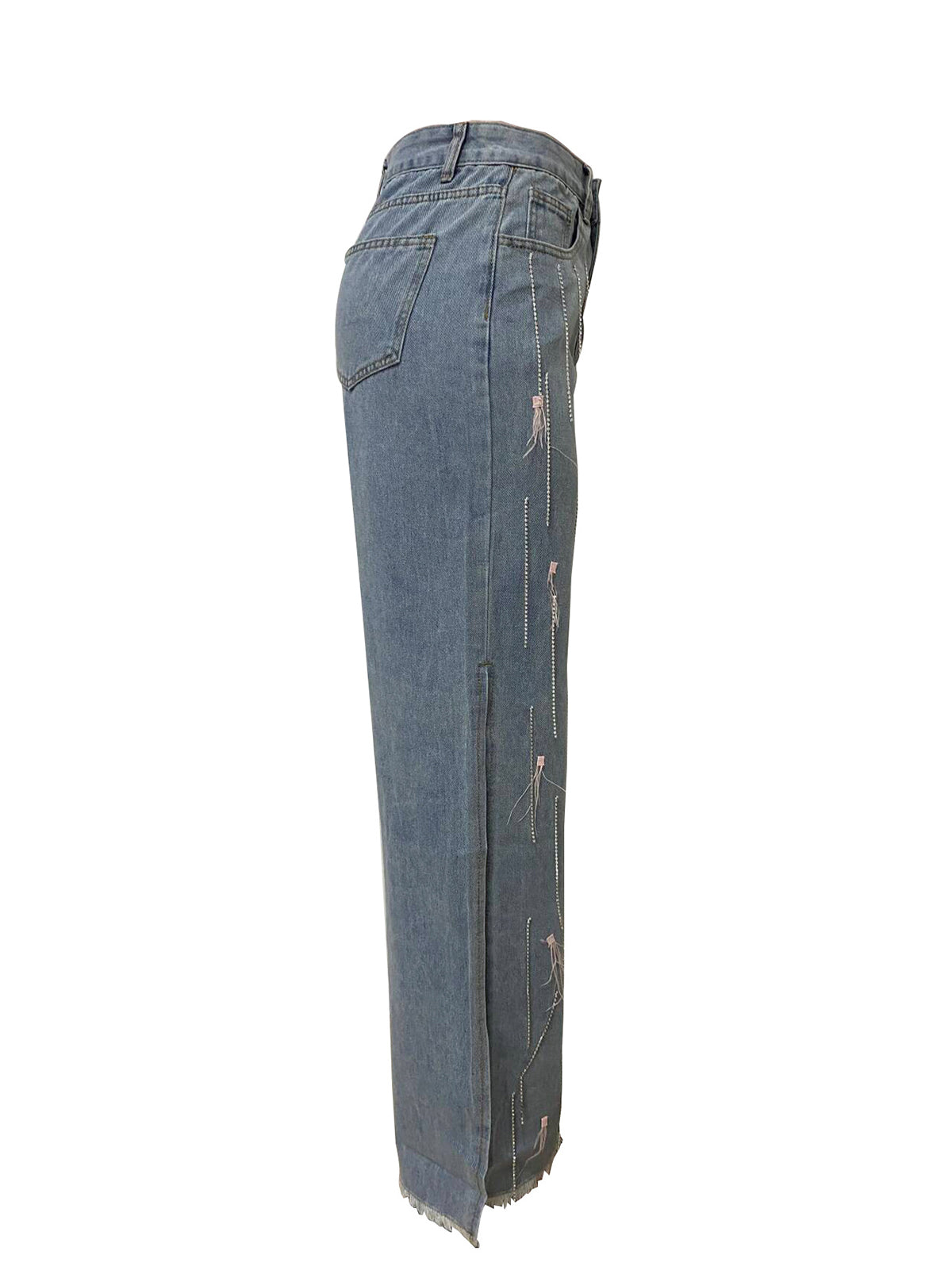 Fashion Fringe Side Slit Jeans