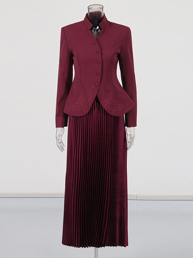 Fashion Slim Blazer Pleated Skirt Two-Piece Set