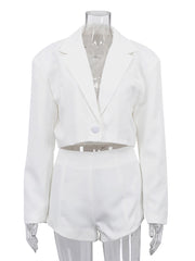 Fashion Folded Collar Cropped Blazer Shorts Sets