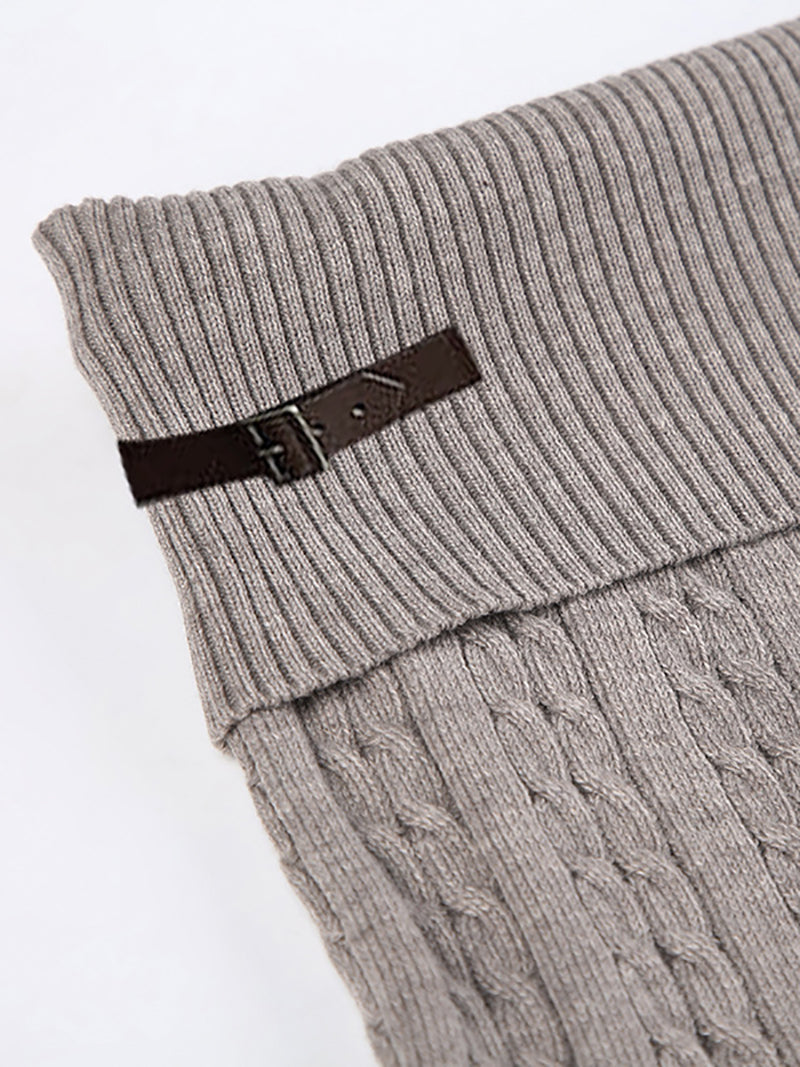 Leather Buckle Knit Casual Trousers