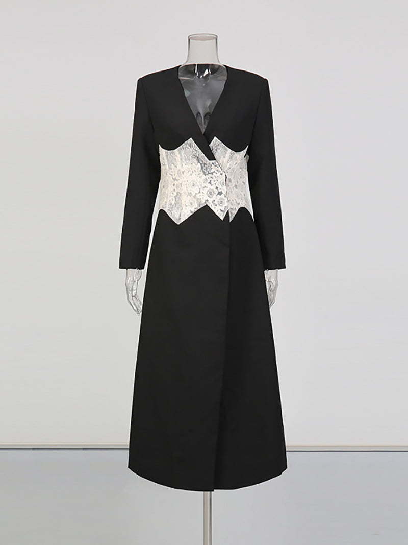 Fashion V Neck Embroidered Mesh Coat
