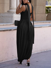 Sexy Ribbon Patchwork High Slit Pleated Dress