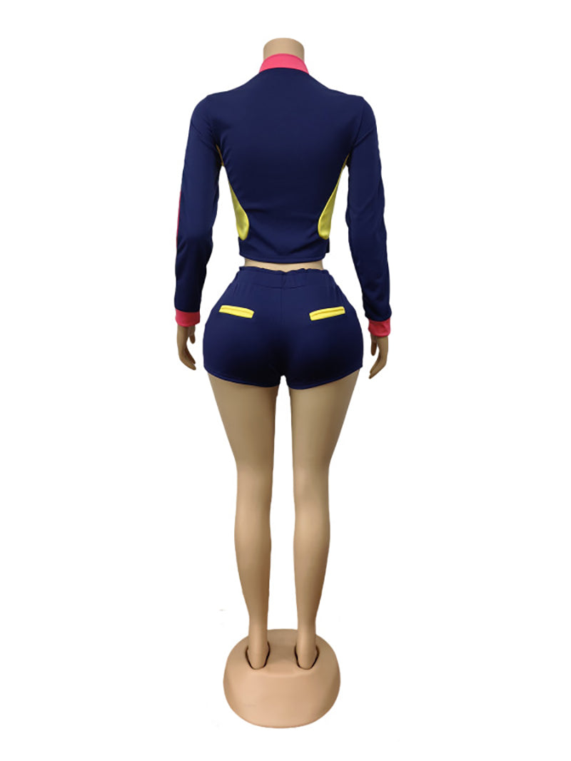 Casual Letter Embroidered Zipper Top Shorts 2 Piece Set