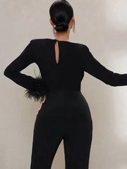 Sexy Deep V Feather Sleeve Slim Jumpsuit