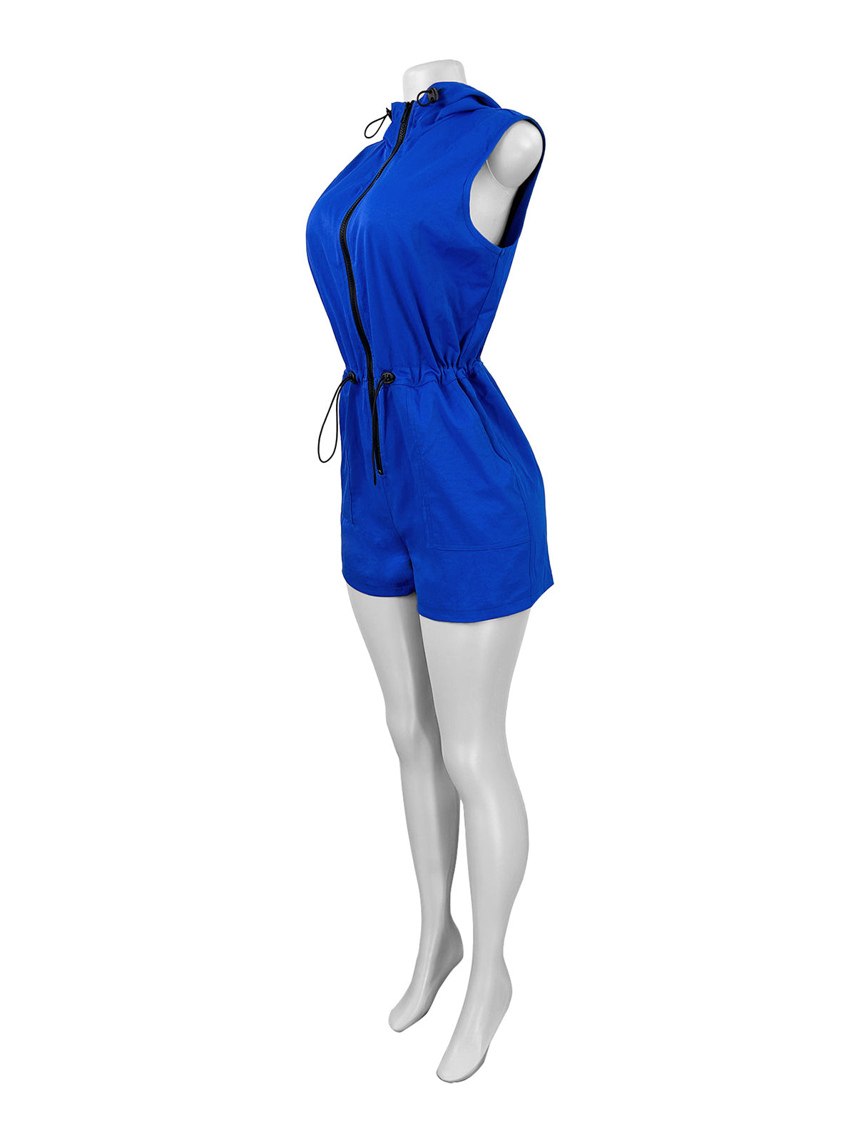 Fashion Zipper Sleeveless Drawstring Rompers