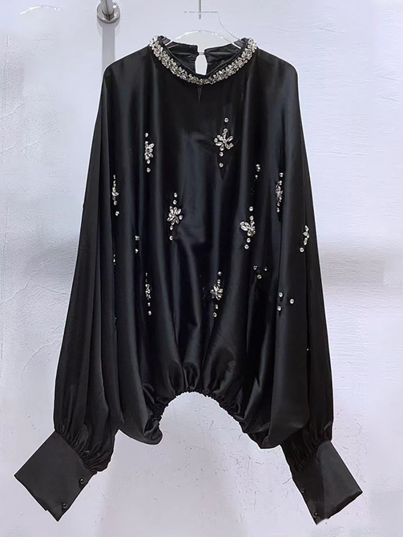 Rhinestone Embellished Loose Casual Blouse