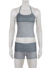 Casual Print Halter Crop Top And Shorts Two Piece Set