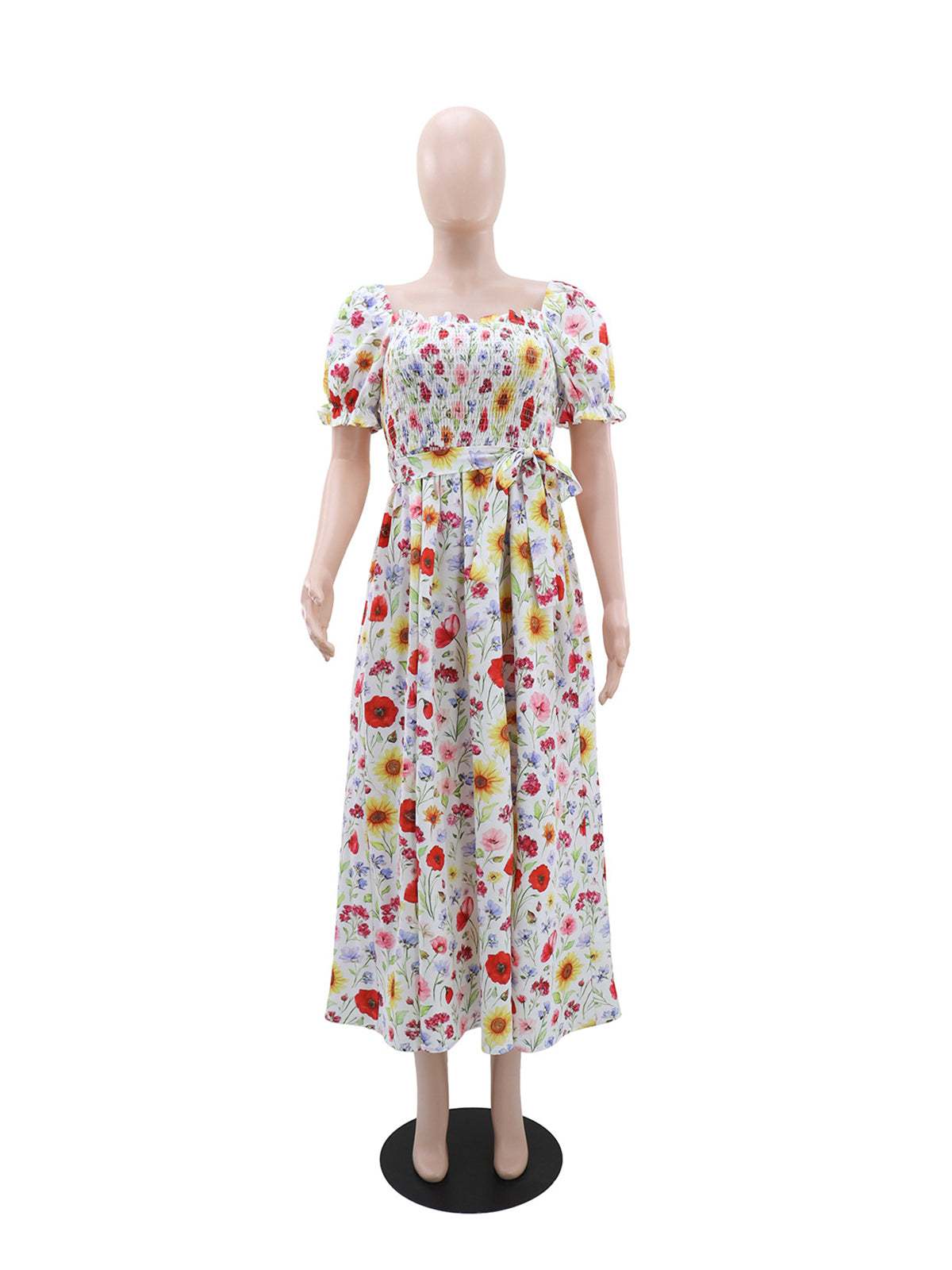 Fashion Square Collar Floral Print Holiday Casual Dress