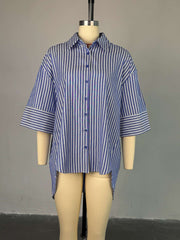 Casual Loose Stripe Button Down Shirt Blouse