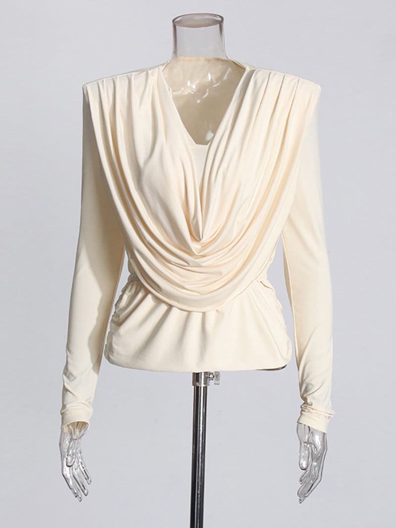 Solid Color Cowl Neck Long Sleeve Fashion Top