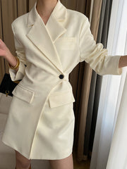 Fashion Solid High Waist Asymmetrical Blazer Dress