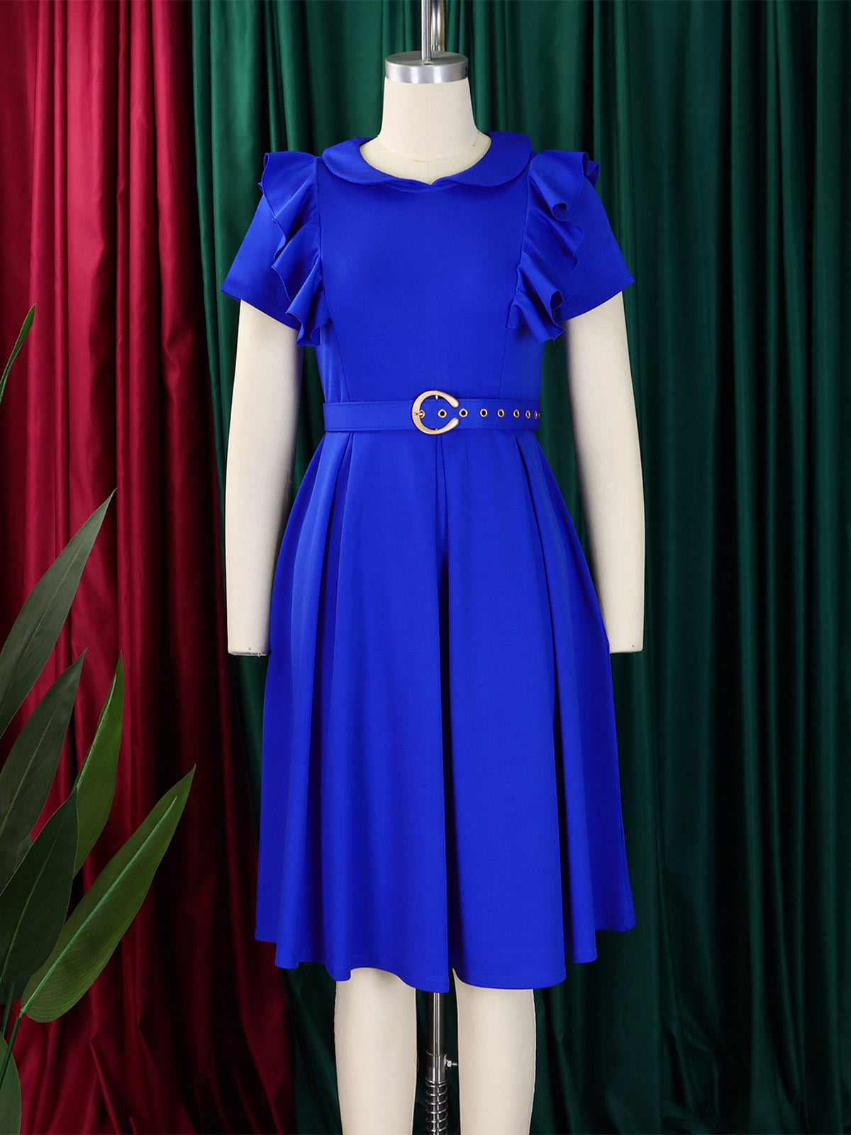 Elegant Short Sleeve Ruffle Party Midi Dress