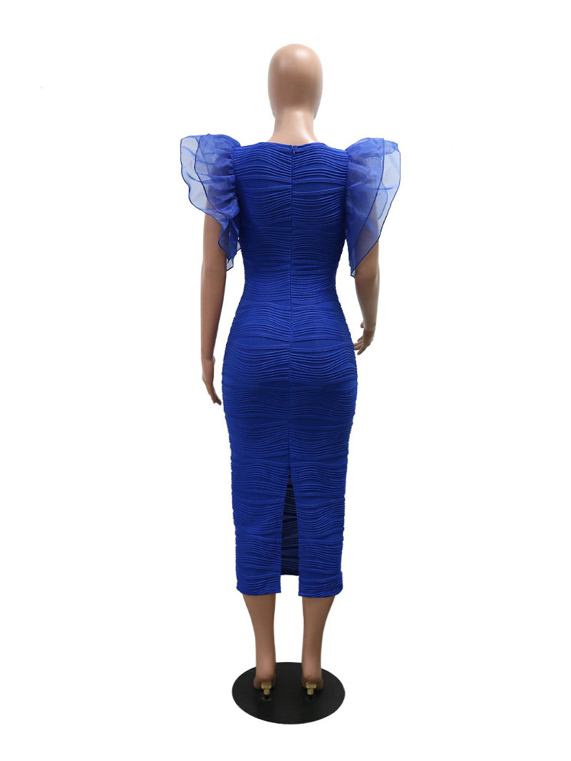 Round Neck Ruffle Sleeve Bodycon Party Clubwear Dress