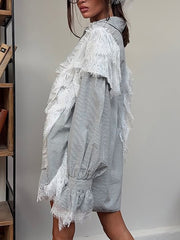 Striped Lace Patchwork Flare Sleeve Top And Shorts Sets