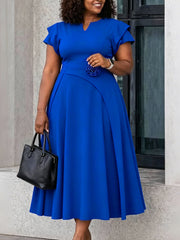 Elegant Ruffle Sleeve High Waist Slim Midi Dress