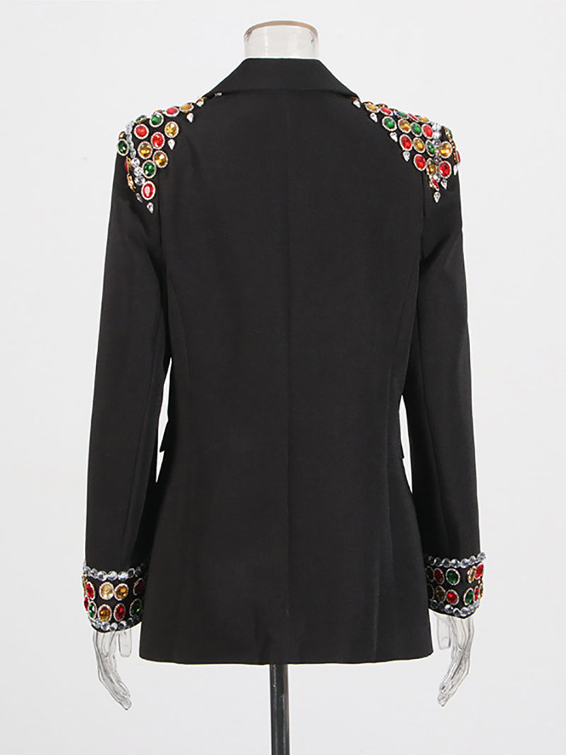 Rhinestone Single-breasted Embroidered Blazer