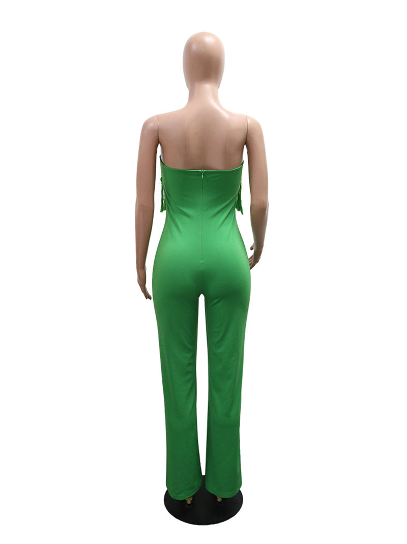 Sexy Strapless Tassel Slim Jumpsuit