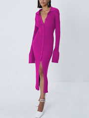 Casual Flared Sleeve V-Neck Button Knit Sweater Dress