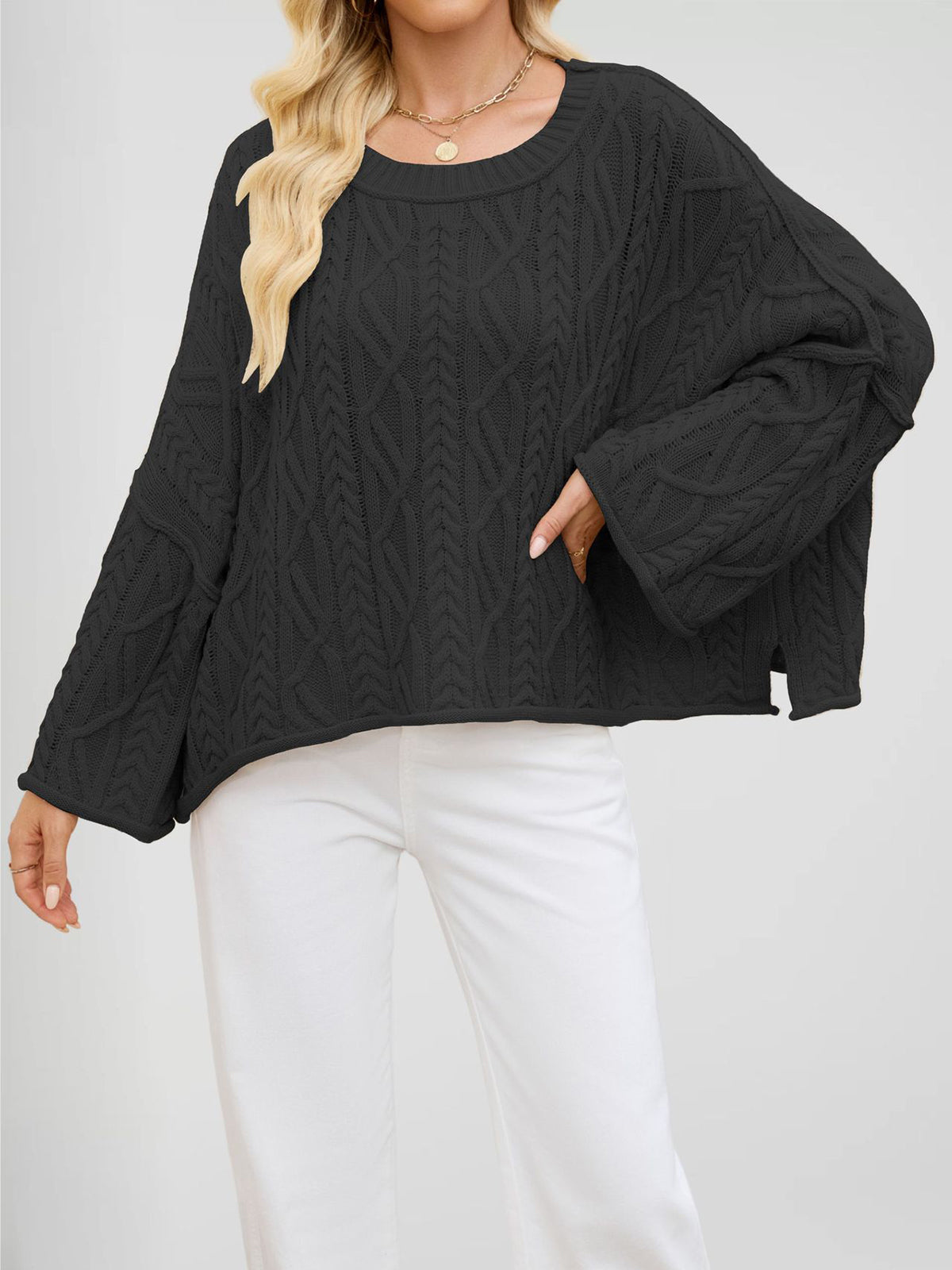 Casual Round Neck Loose Knit Pullover Sweater