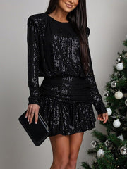 Fashion Round Neck Sequin Slim Fit Mini Dress
