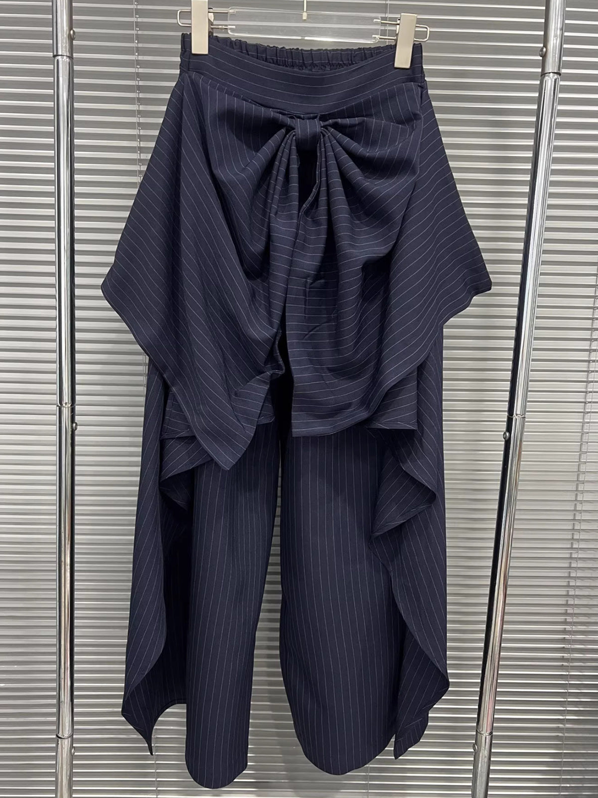 Fashion Bow Embellished Striped Wide Leg Pants