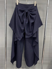 Fashion Bow Embellished Striped Wide Leg Pants