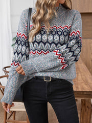 Fashion Half Turtleneck Jacquard Knit Sweater