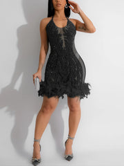 Sexy Sequin See-through Mesh Party Club Dress