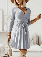 Fashion V Neck Long Sleeves Knit Sweater Dress