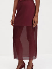 Casual High Waist Mesh See through Long Skirt