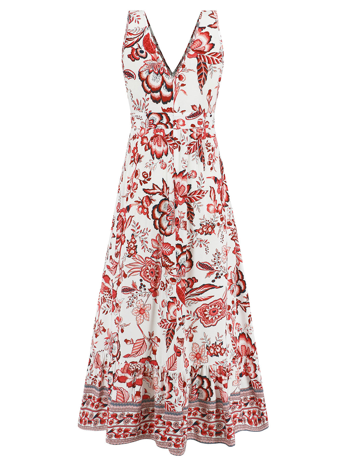 Retro V Neck Flower Print Dress