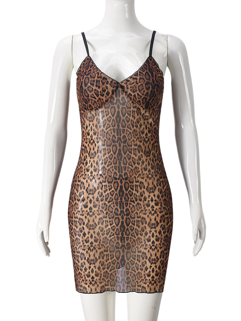 Sexy Leopard Print Sleeveless Mini Dress