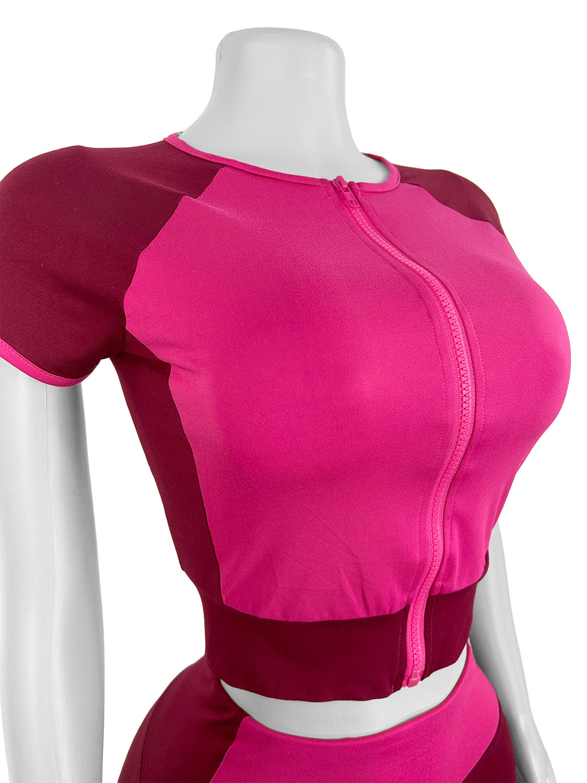 Round Collar Zipper Cropped Top High Waist Pant Sets