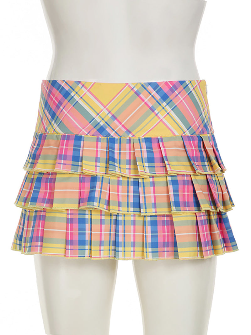 Fashion Plaid Letter Print Mini Skirt