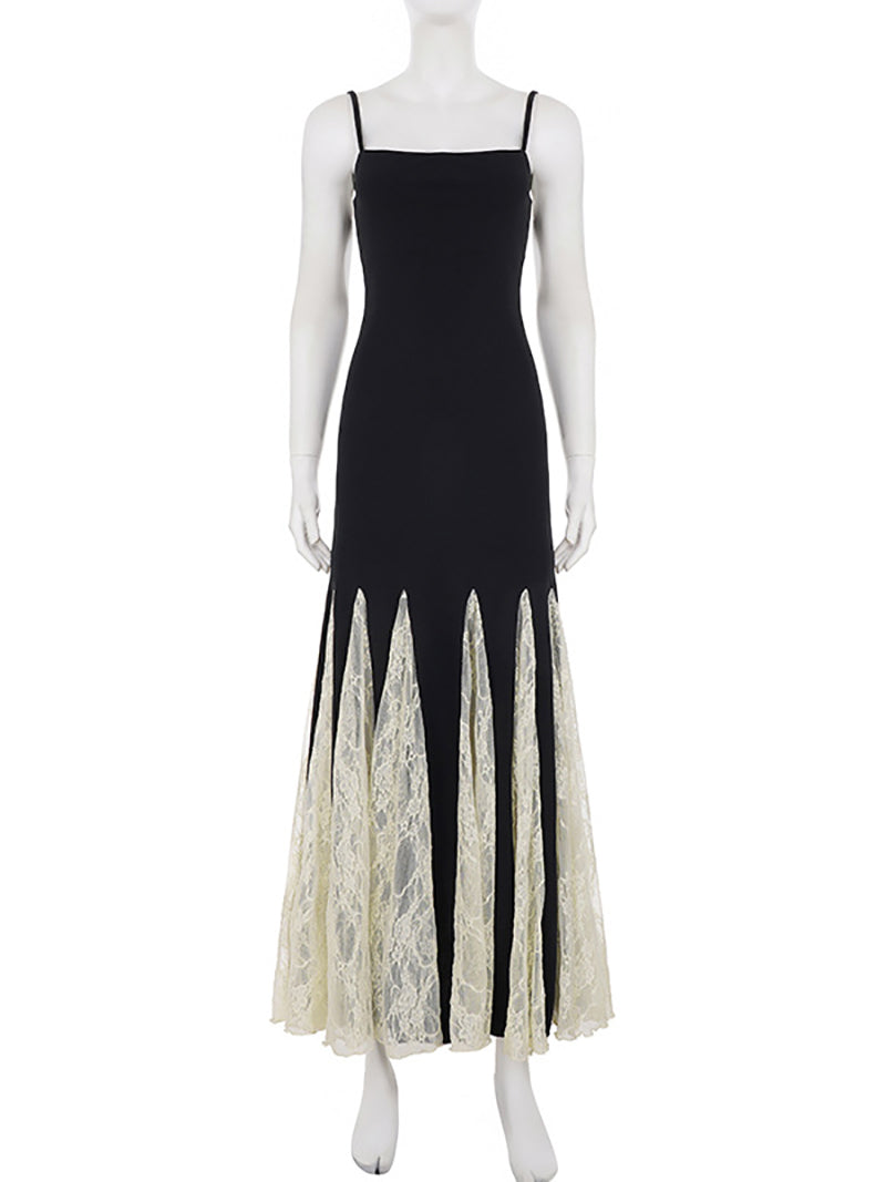 Elegant Contrast Pleated-Hem Maxi Dress