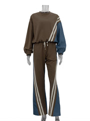 Striped Hoodie Drawstring Waist Trouser Casual Set