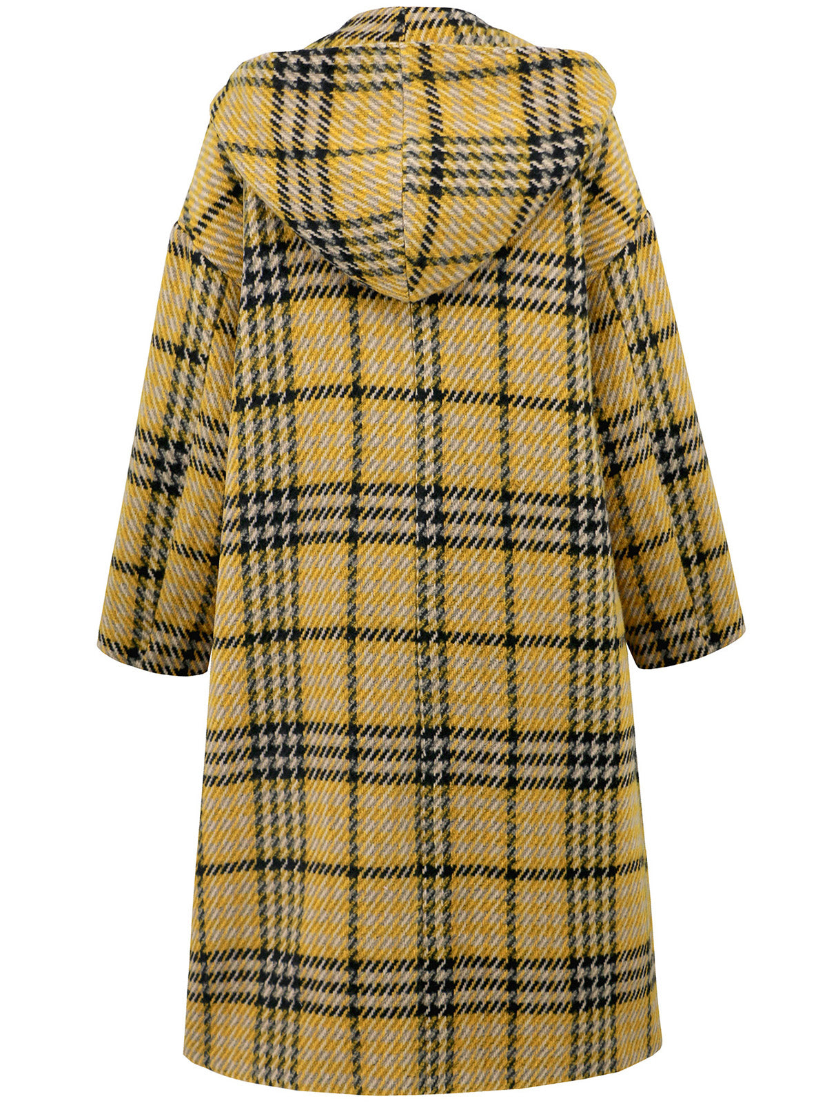 Wool Blend Plaid Lapel Double Breasted Coat