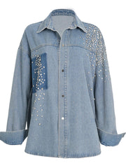 Rhinestone Loose Denim Shirt Coat