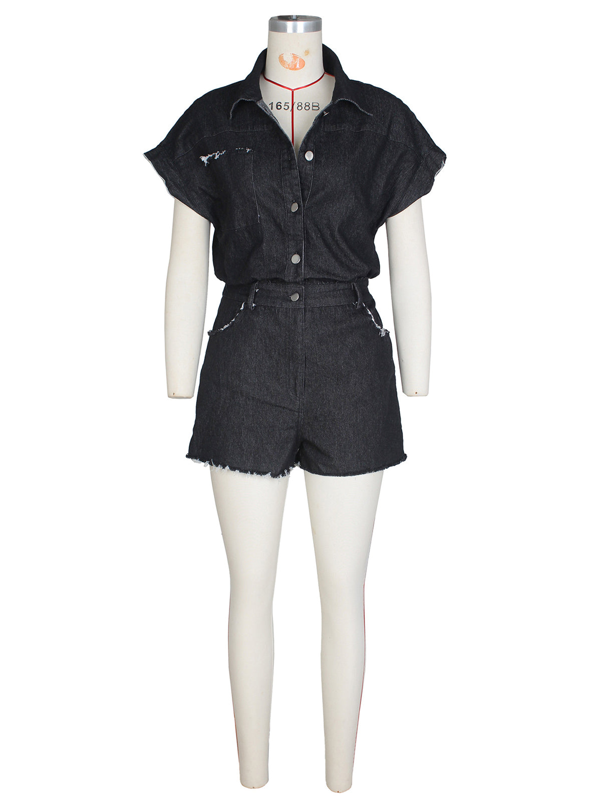 Fashion Short Sleeve Elastic Denim Romper